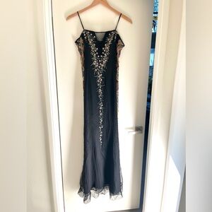 Alyce Paris Black Maxi Dress with Floral Embroidery